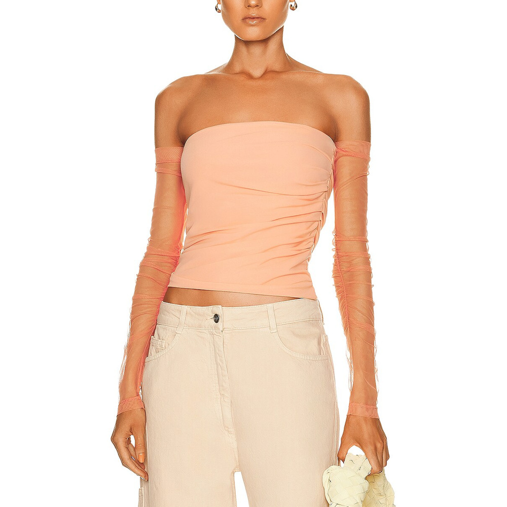 Helmut Lang Sheer Sleeve Coral Top Size M